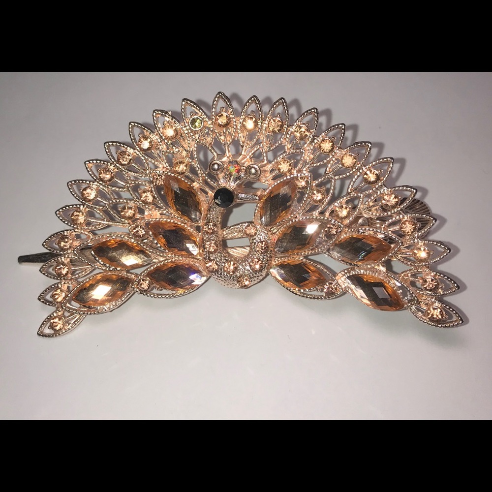 Vintage Rose Gold Peacock Hair Clip Accessory